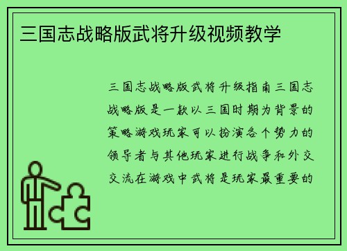 三国志战略版武将升级视频教学